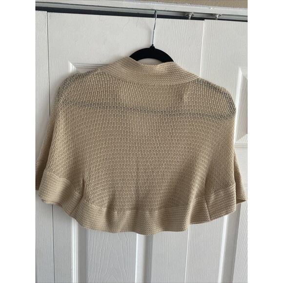 Elizabeth Gillett NYC Tan Knit S/M Bolero Cardigan Timeless Shawl Clasp Front - Picture 7 of 8